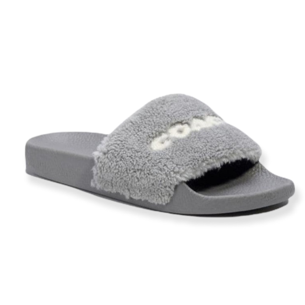 NWT Coach Gray Plush Slip On Slides Sz 5